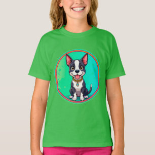 Glad Hund Färgrik Tecknad Illustration T Shirt