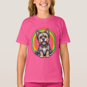 Glad Hund Färgrik Tecknad Illustration T Shirt