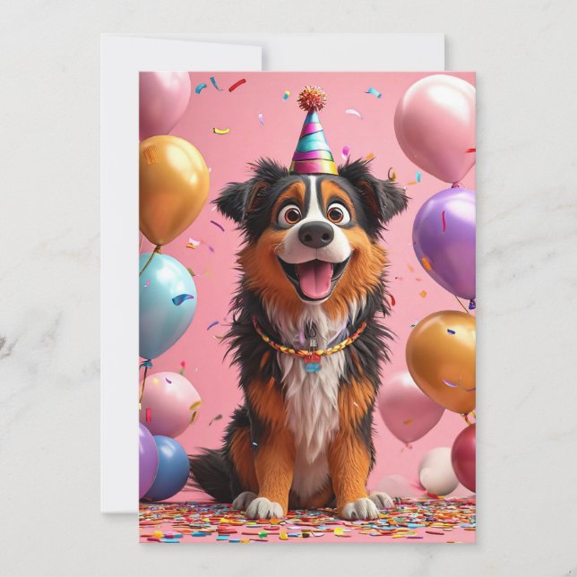 🎉 Glad Hund Födelsedagstårta Firande Fest Inbjudningar (Framsida)