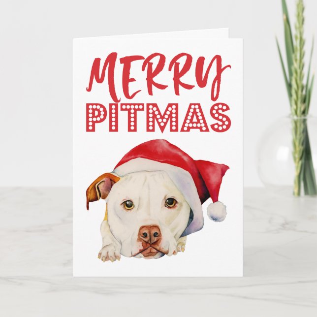 Glad hund för Pitmas | rolig Santa groptjur Helgkort (Framsida)