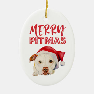 Glad hund för Terrier för Pitmas gullig Santa Julgransprydnad Keramik