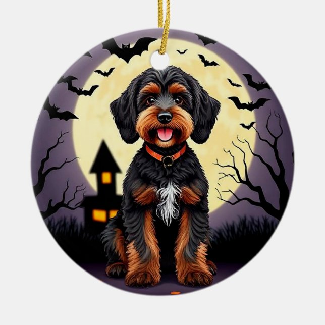 Glad hund i Halloween-tema Julgransprydnad Keramik (Framsidan)