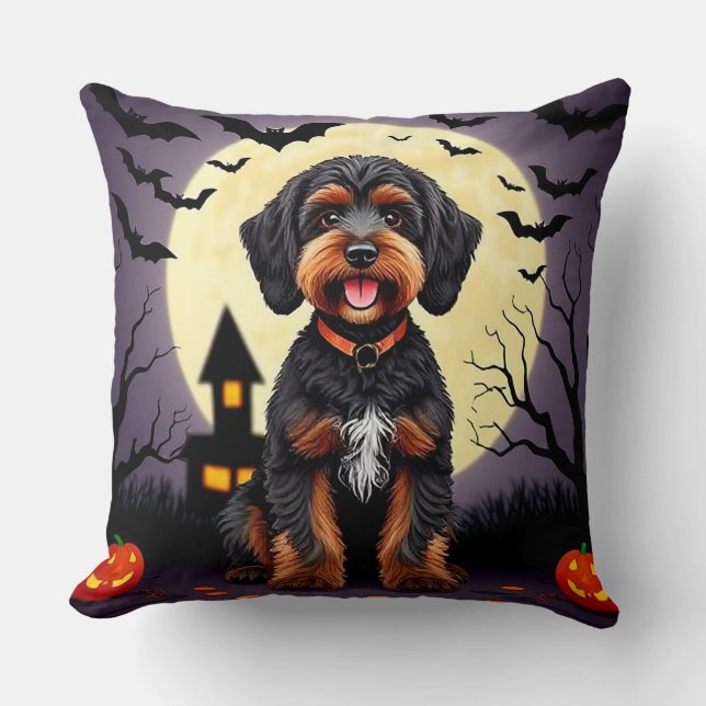 Glad hund i Halloween-tema Kudde (Framsida)