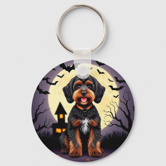 Glad hund i Halloween-tema Nyckelring (Framsida)
