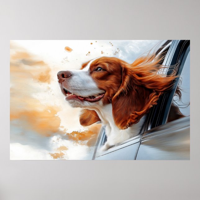 Glad Hund i Vinden Konsttryck Poster (Framsidan)