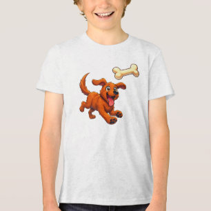 Glad Hund Jagar Ben – Söt Tecknad Valp T-Shirt