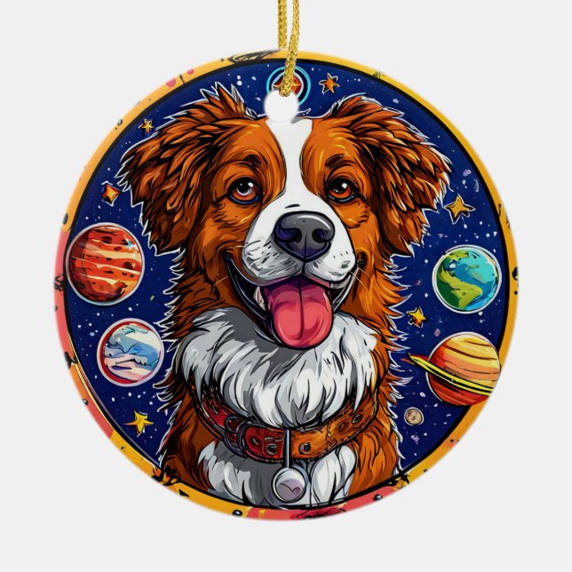 Glad hund julgransprydnad keramik (Framsidan)