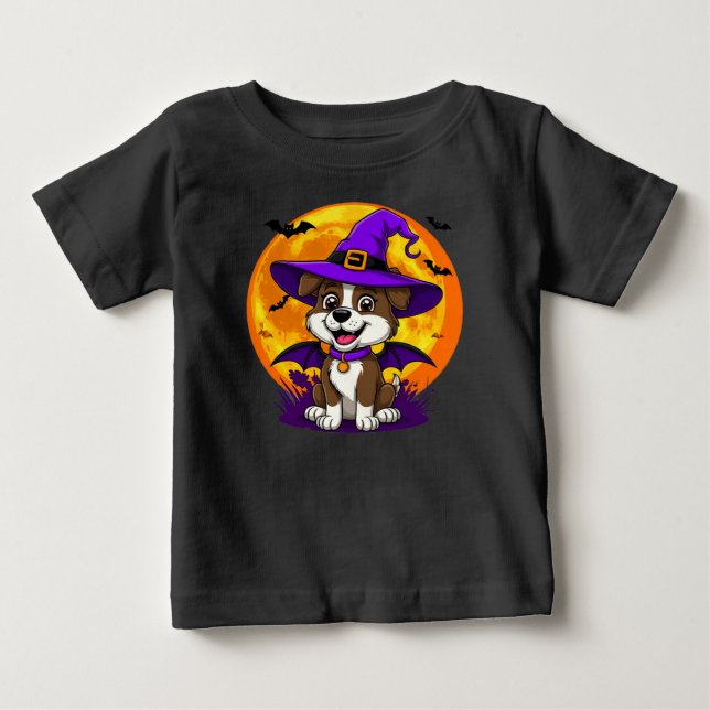 Glad hund klädd som häxhatt t shirt (Framsida)