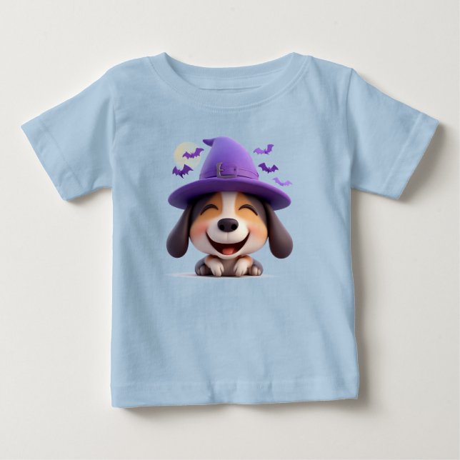 Glad hund klädd som häxhatt t shirt (Framsida)