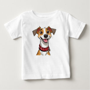 Glad hund med en stor, lycklig leende t shirt