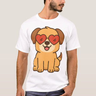 Glad hund med hjärtformade solglasögon, husdjursäl t shirt