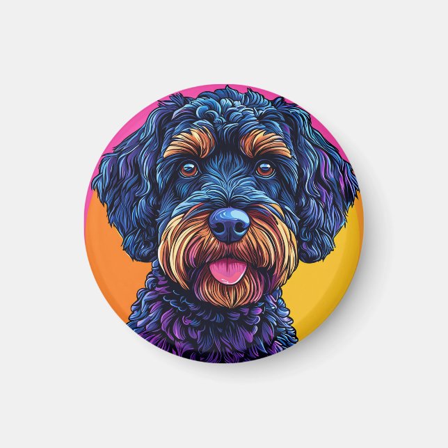 Glad Hund Mot Färgglad Bakgrund Magnet (Framsidan)