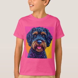 Glad hund mot färgglad bakgrund t shirt