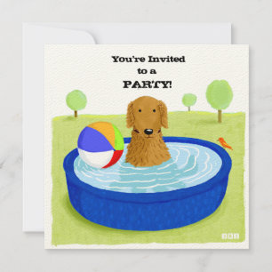 Glad hund poolparty Söt Golden Retriever Inbjudningar