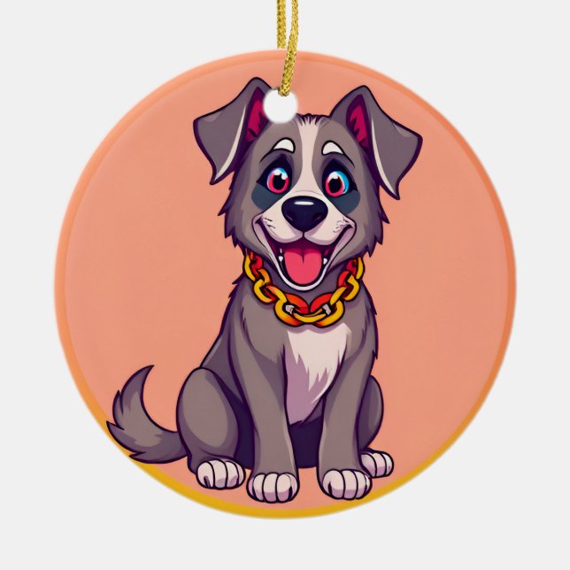 Glad Hund Serieteckning Julgransprydnad Keramik (Framsidan)