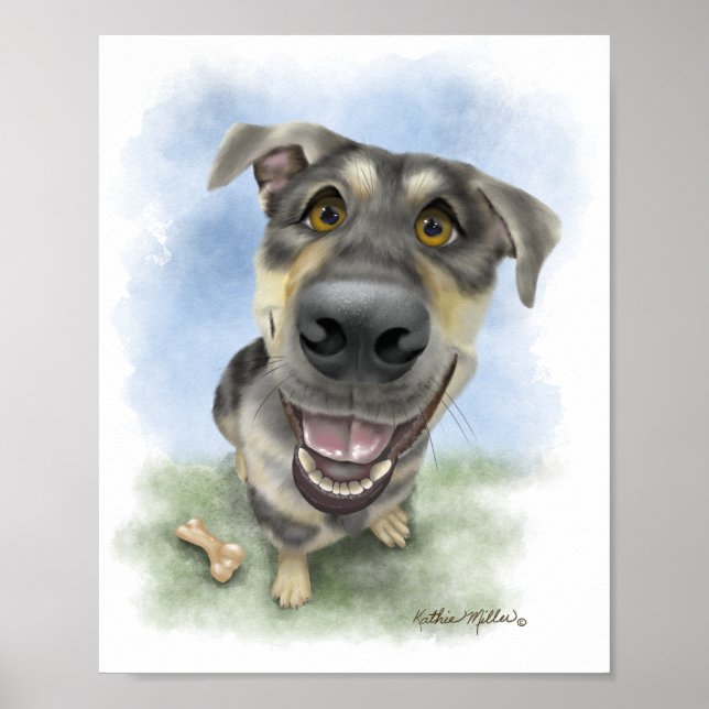 Glad Hund Serieteckning Porträtt Poster (Framsidan)