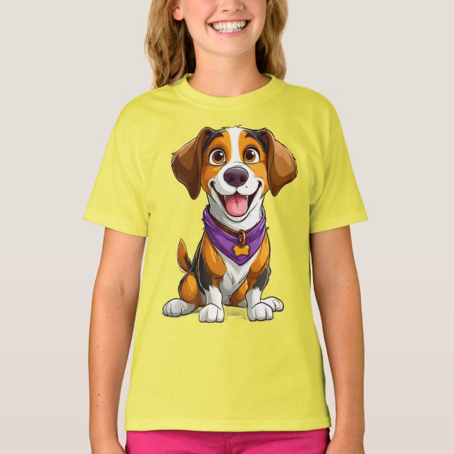 Glad Hund Serieteckning T Shirt (Framsida)