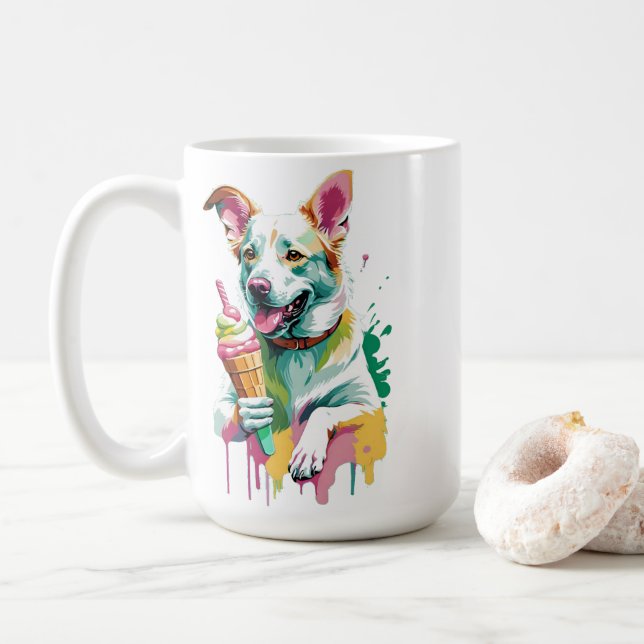 Glad hund som äter en glass kaffemugg (Med munk)