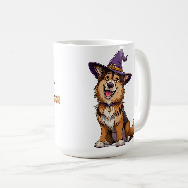 Glad hund som bär en häxhatt kaffemugg (Framsida höger)