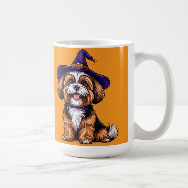 Glad hund som bär en häxhatt kaffemugg (Höger)