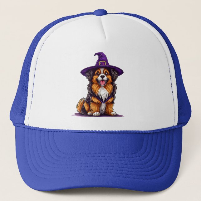 Glad hund som bär en häxhatt keps (Framsida)