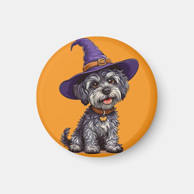 Glad hund som bär en häxhatt magnet (Framsidan)