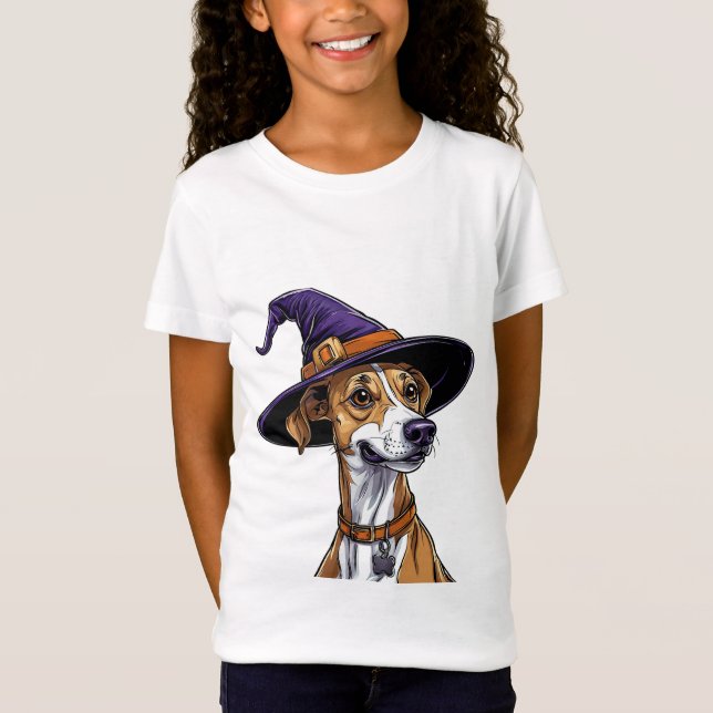 Glad hund som bär en häxhatt t shirt (Framsida)