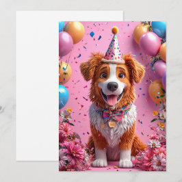 Glad hund som firar födelsedag inbjudningar