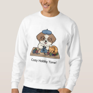 Glad Hund Stickar Mysig Hobbytid Grafik Lång Ärmad Tröja
