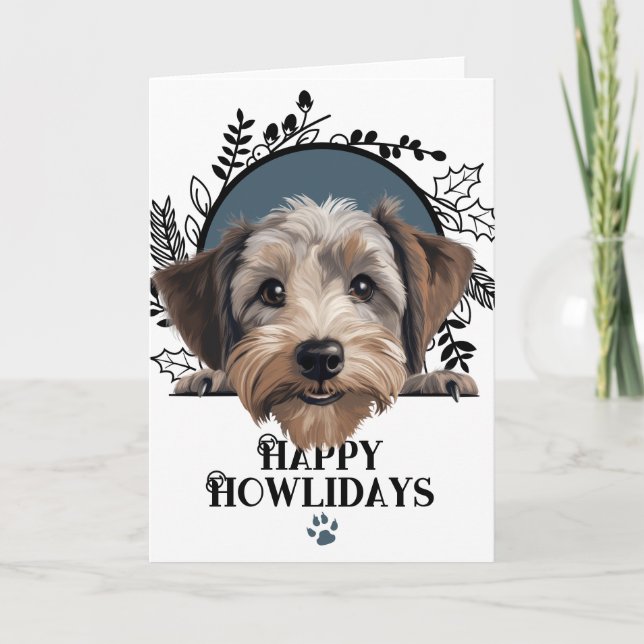 Glad Hurdag Dandie Dinmont Terrier Jul Helgkort (Framsida)