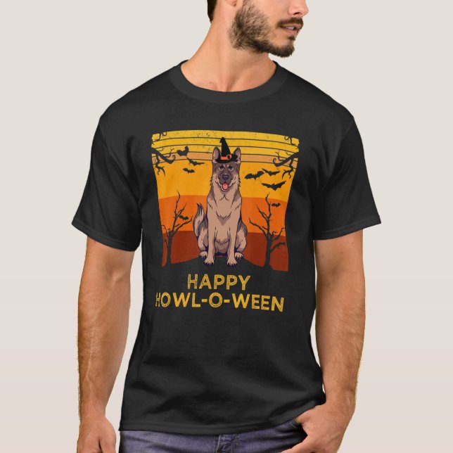 Glad Hurra O Ween Tysk Shepherd T Shirt (Framsida)