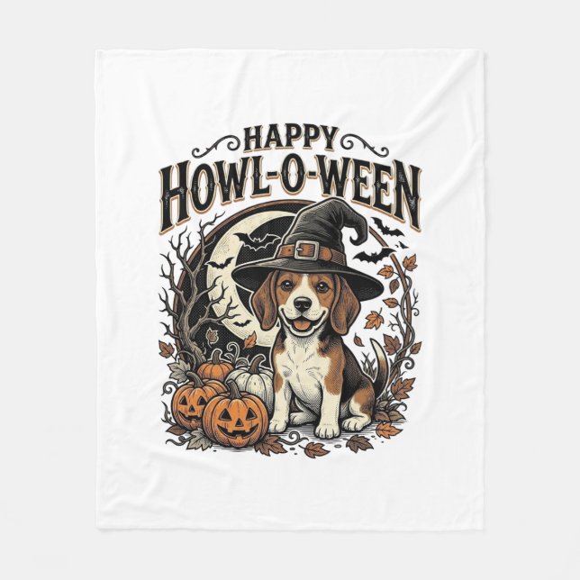 Glad Hurra-Påsk-Beagle Häxhatt Halloween Tröja Fleecefilt (Framsidan)