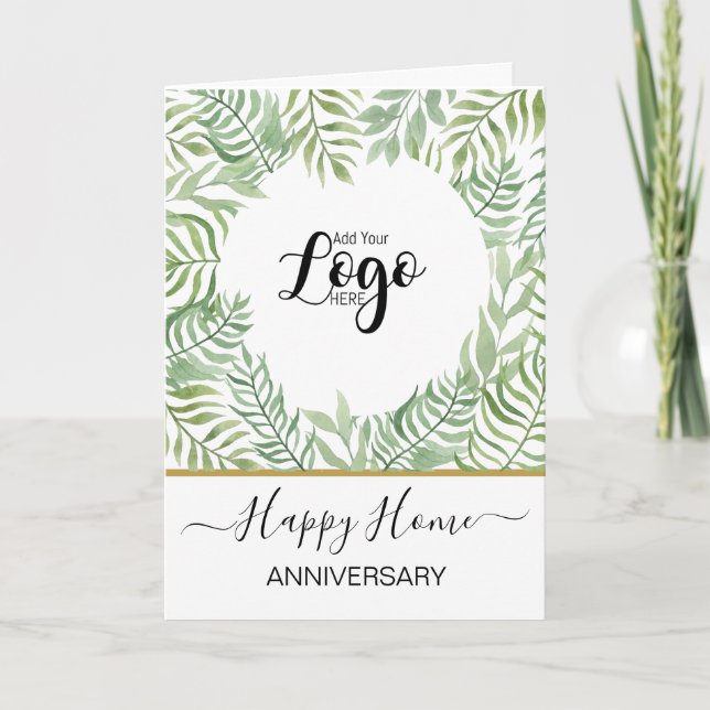 Glad Husårsdag-kort, bladlogotyp ramdesign Kort (Framsida)