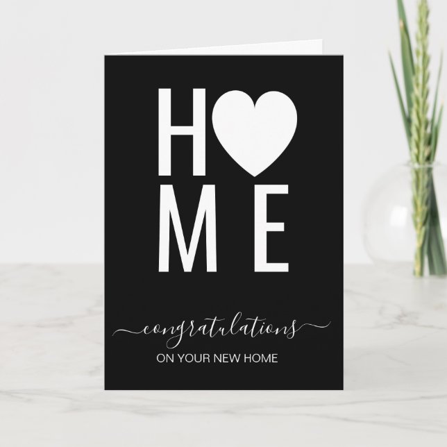 Glad Husårsdag-kort, HOME Hjärta-typografi Kort (Framsida)