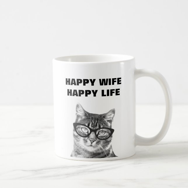 GLAD HUSTRU GLATT LIV rolig bröllopscitat kattmugg Kaffemugg (Höger)