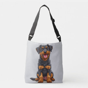 Glad illustration av en svart och tan hund axelväska