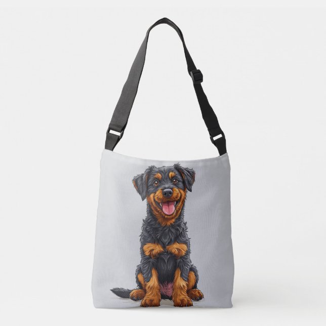 Glad illustration av en svart och tan hund axelväska (Framsida)