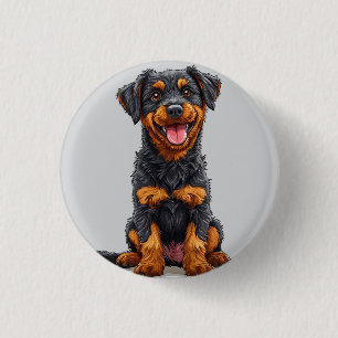 Glad illustration av en svart och tan hund knapp