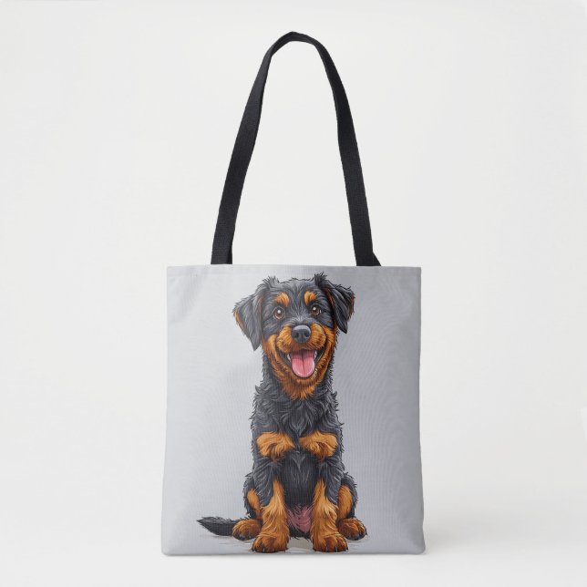 Glad illustration av en svart och tan hund tygkasse (Framsida)