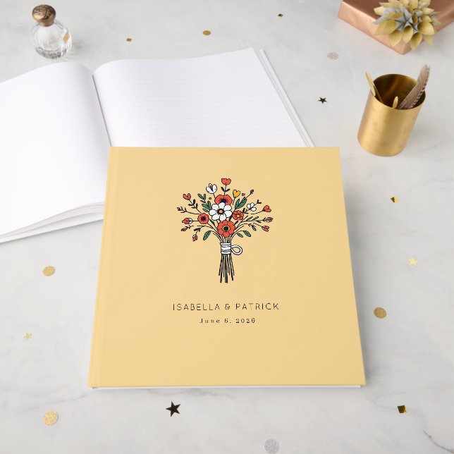 Glad illustration av gul blomsterbukett gästböcker (Framsidan öppen)