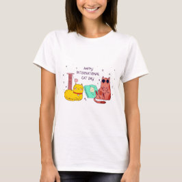 Glad Internationella Kattdagen Söt Kattälskare T-S T Shirt