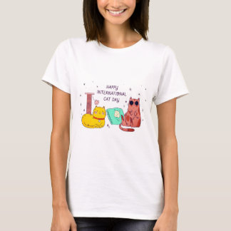 Glad Internationella Kattdagen Söt Kattälskare T-S T Shirt