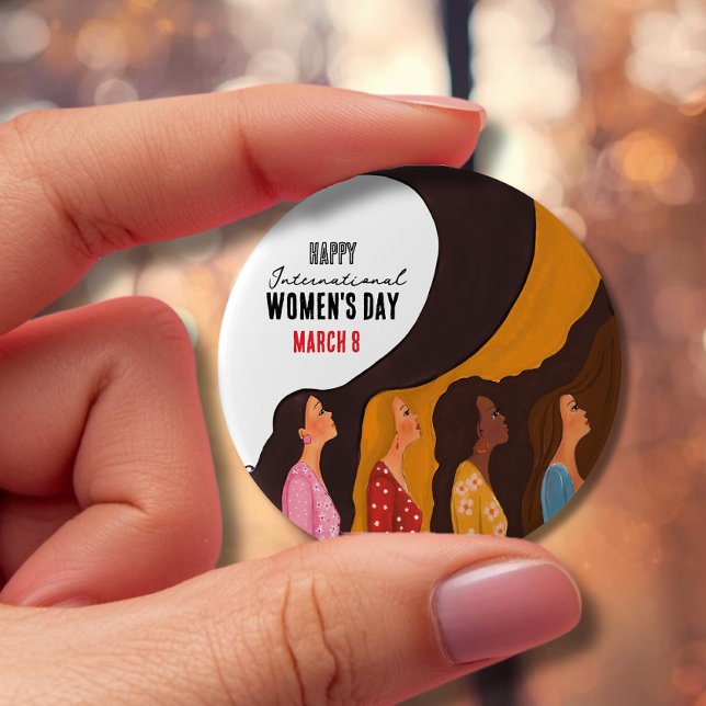 Glad internationella kvinnod knapp (Happy Women's Day Sunset Women Profile Button )
