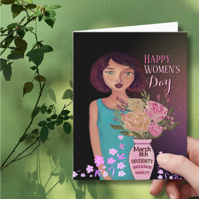 Glad internationella kvinnodagen | Kvinnor med vas Helgkort (Happy Women's Day _ Women with Vase Holiday Card)