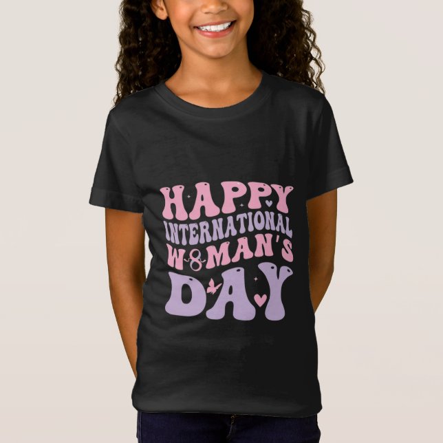 Glad Internationella Kvinnodagen Retrodesign T Shirt (Framsida)
