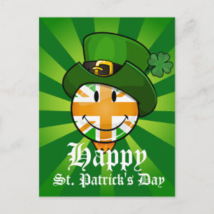 Glad irländsk Union Jack-flagga i en Leprechaun-ha Vykort