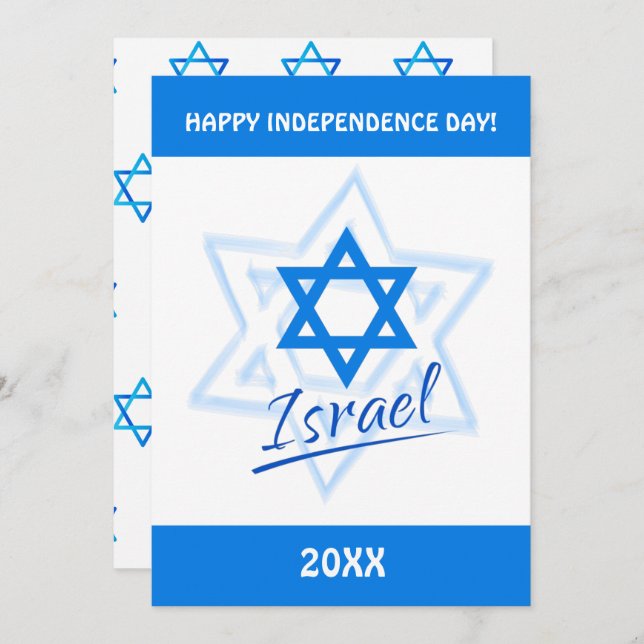 Glad Israel Självständighetsdag Blå Davidsstjärna Inbjudningar (Fram/baksida)