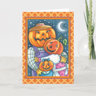GLAD JACK O LANTERN FAMILJ, FÄRGGLAD OCH SÖT HELGKORT
