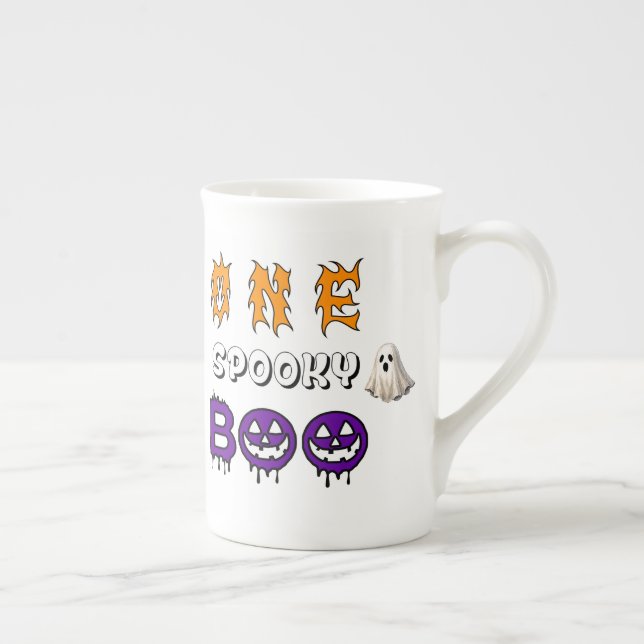 Glad Jack O Lantern med Halloween-godis hög  Benporslin Mugg (Höger)