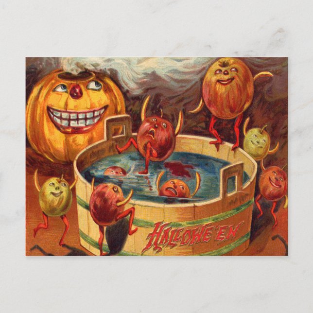 Glad Jack O' Lantern Pumpa Äpple Vykort (Framsida)